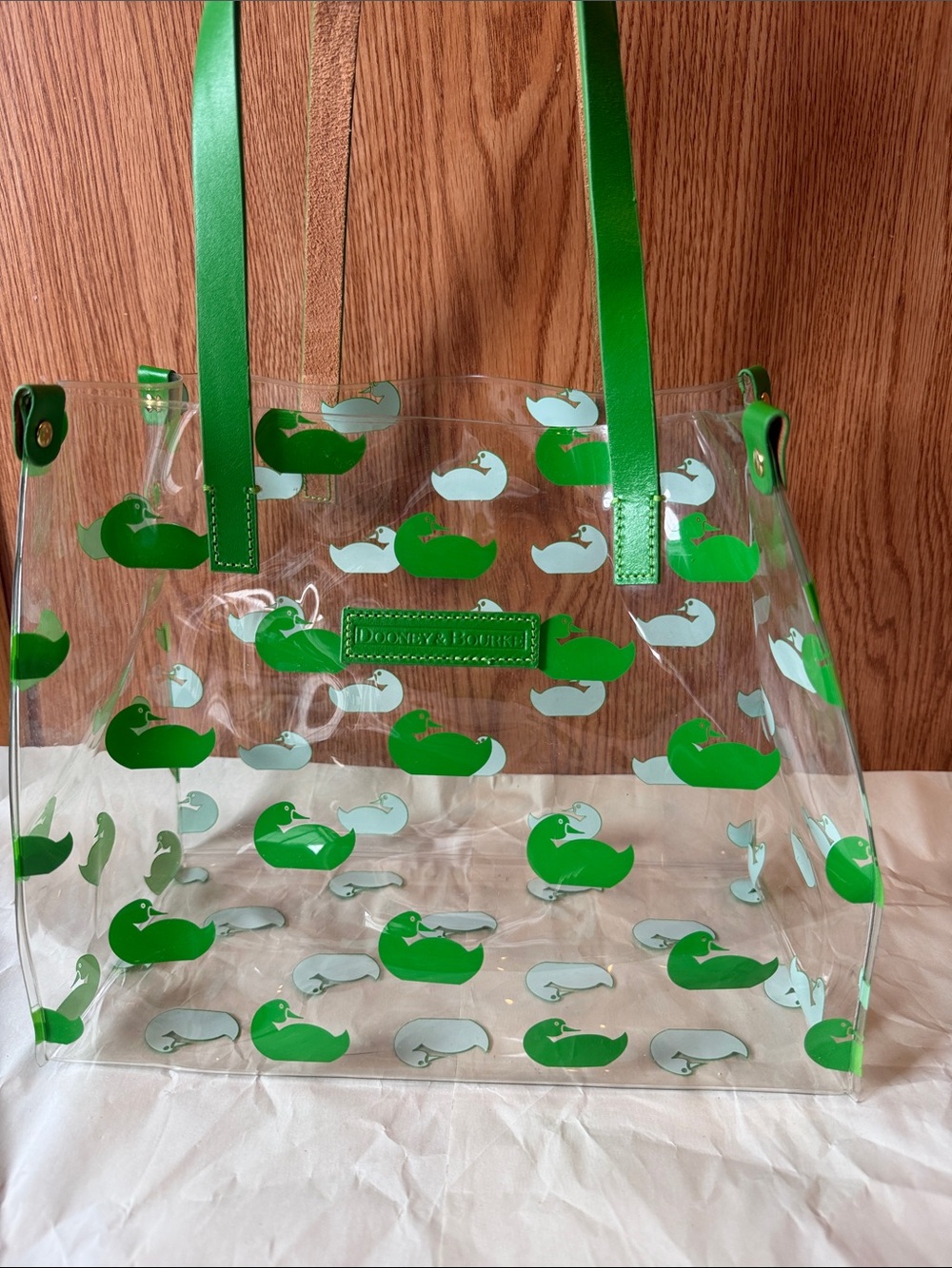 Dooney & Bourke Clear Tote and Pouch with Bright Green Ducks - Picture 3 of 7